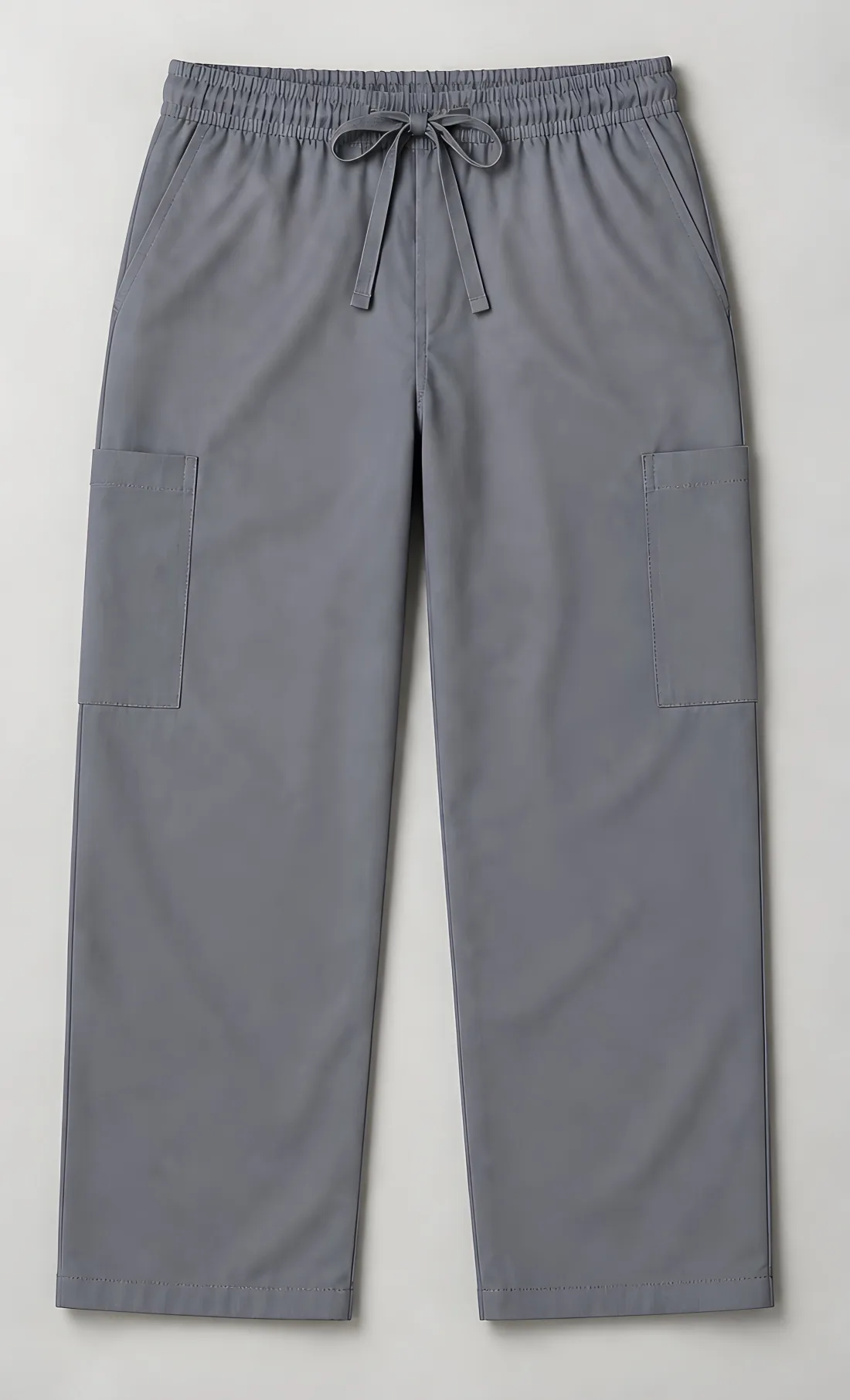 Grey unisex scrub pant with drawstring waist and cargo pockets