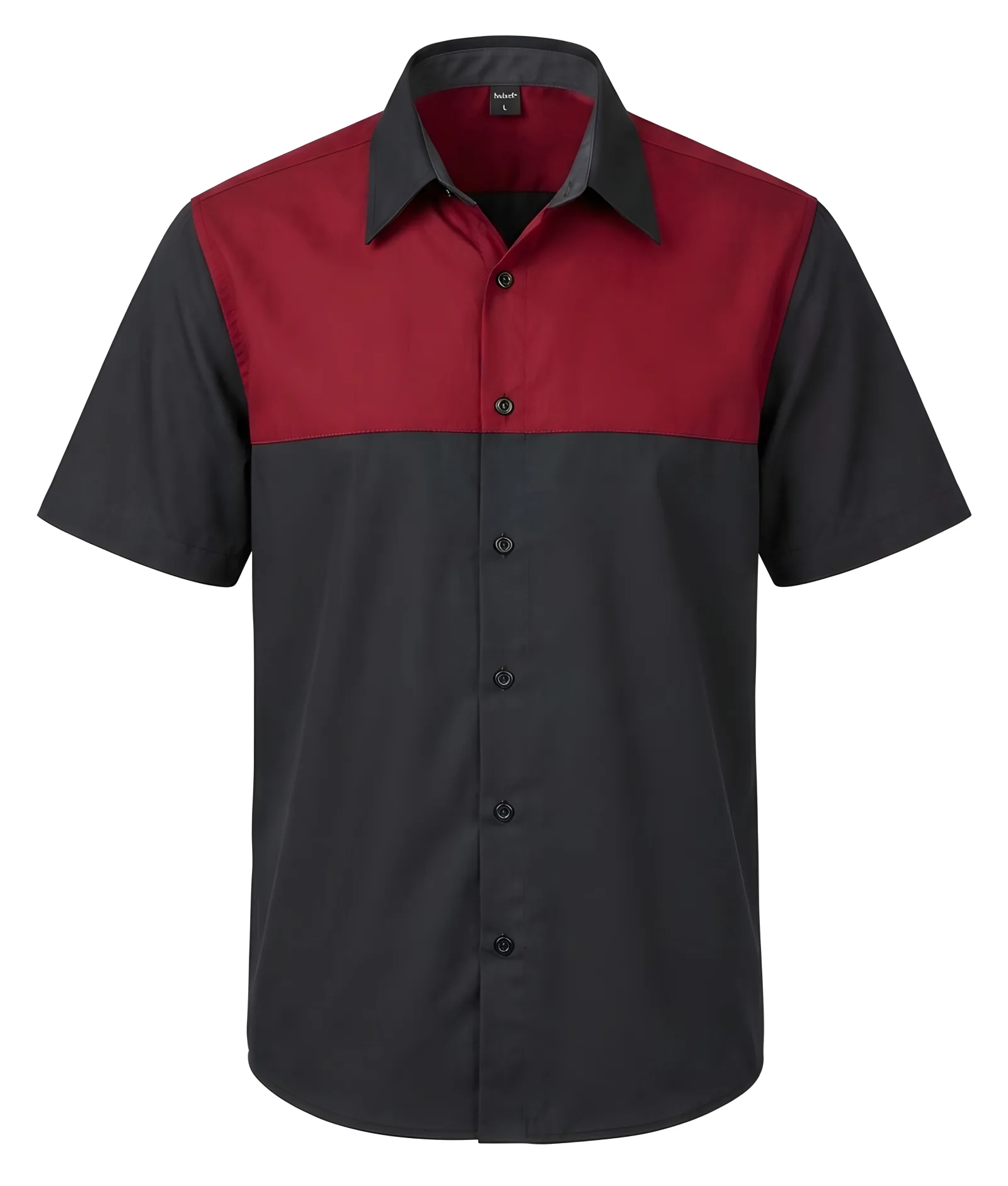 Mens two-tone counter shirt in Black/Burgundy, front view