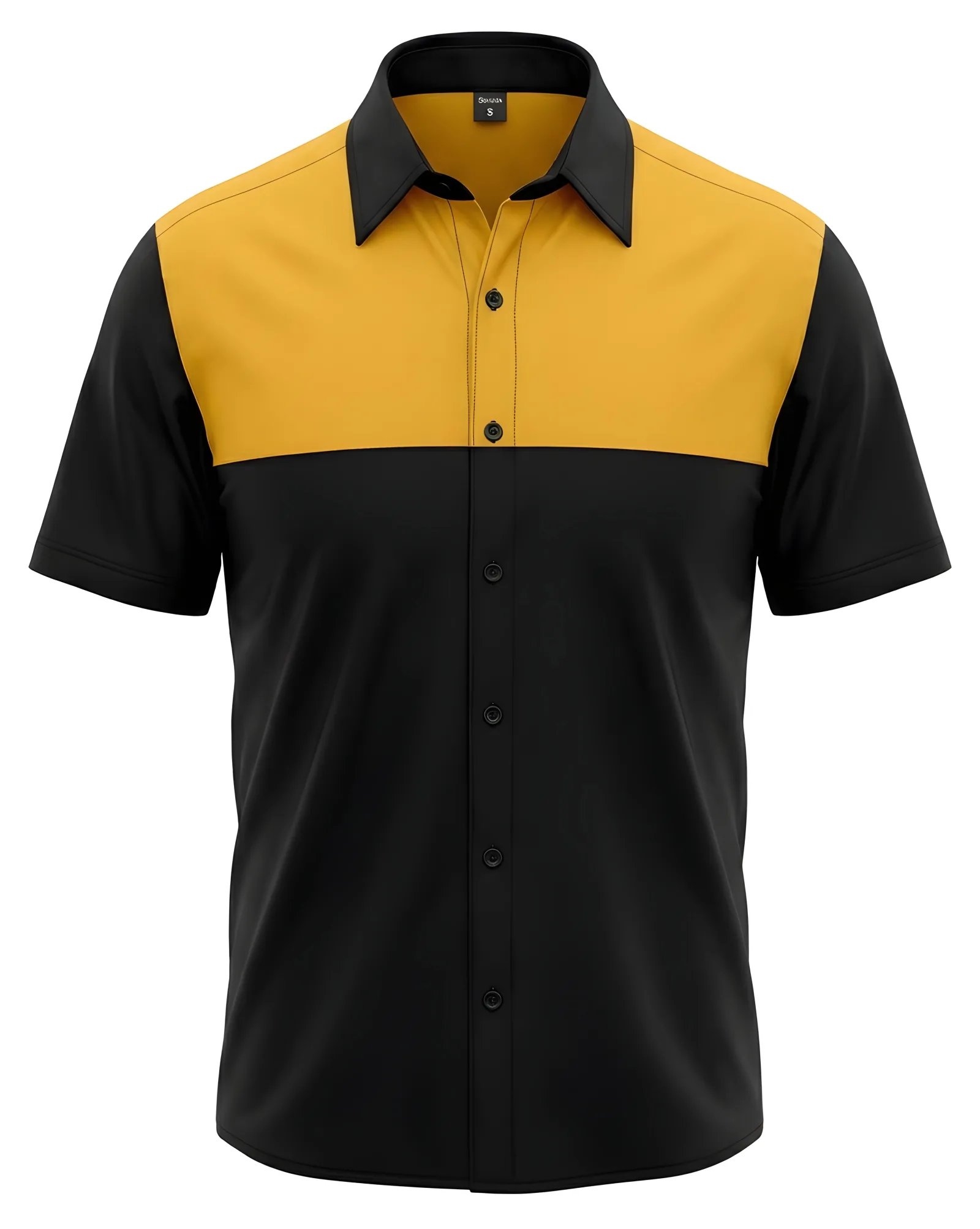 Mens two-tone counter shirt in Black/Yellow, front view
