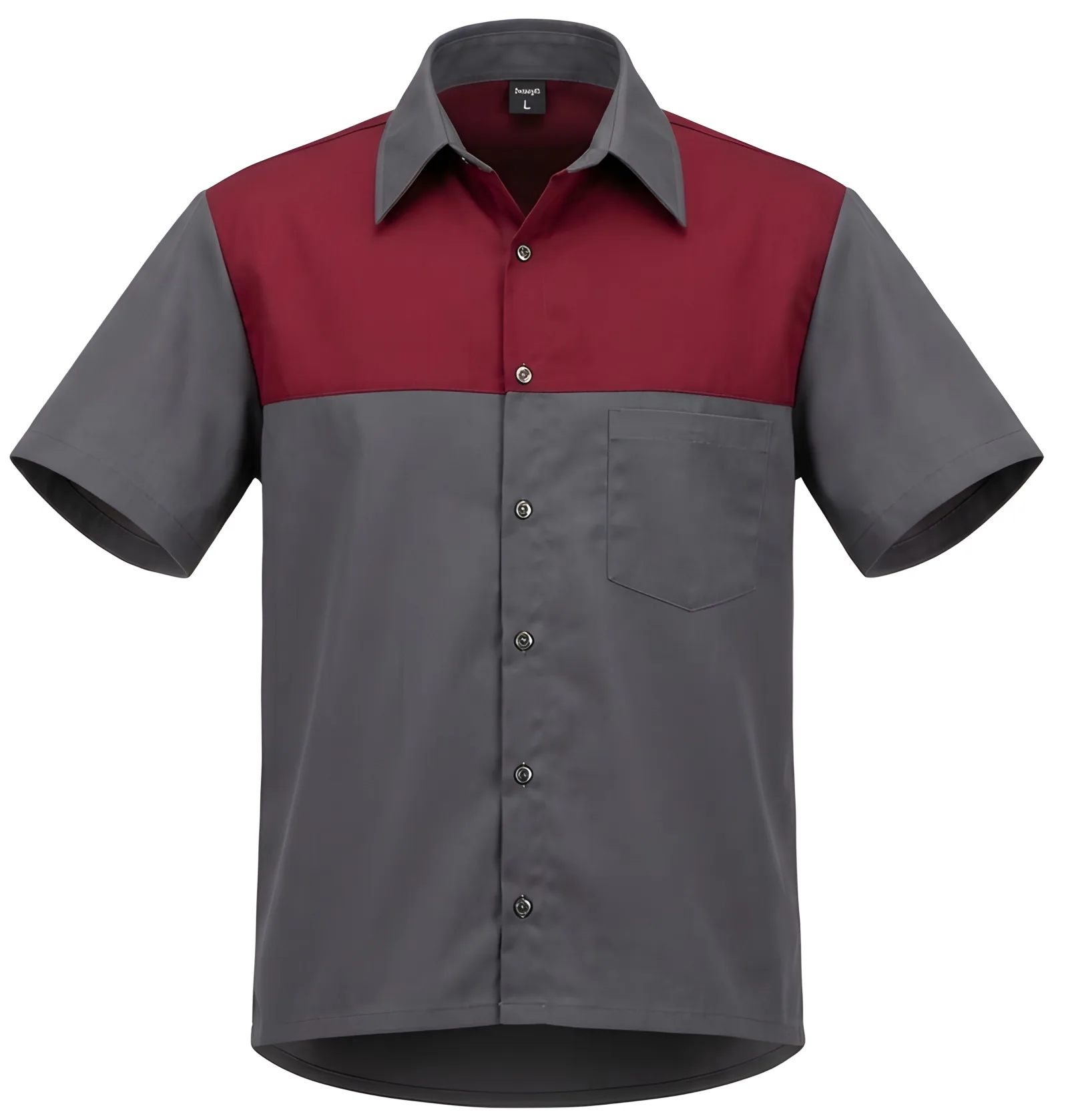 Mens two-tone counter shirt in Grey/Burgundy, front view